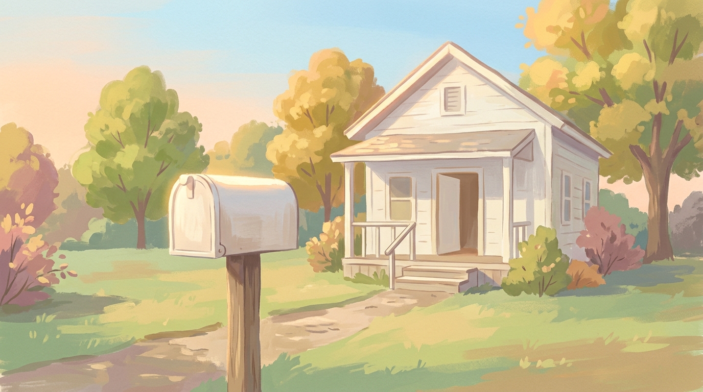 Illustration of a mailbox at the end of a front walk