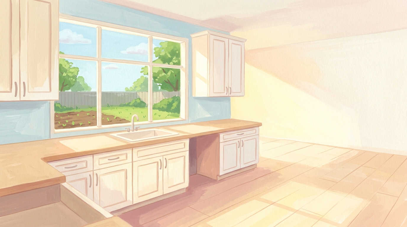Illustration of a newly finished empty kitchen