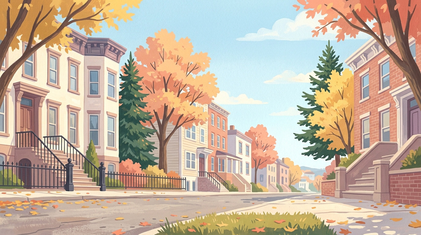 Illustration of brownstones with high stoops