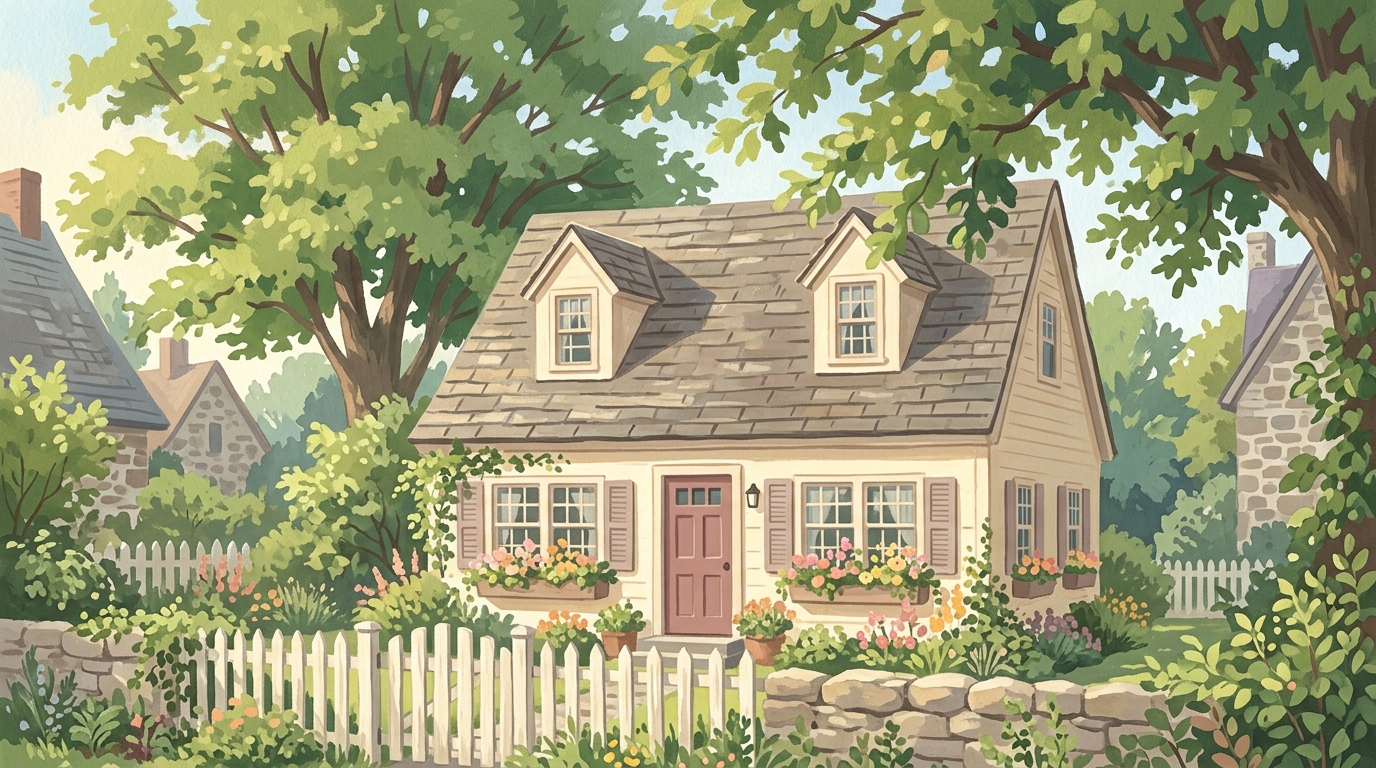 Illustration of a small cape house with two dormers